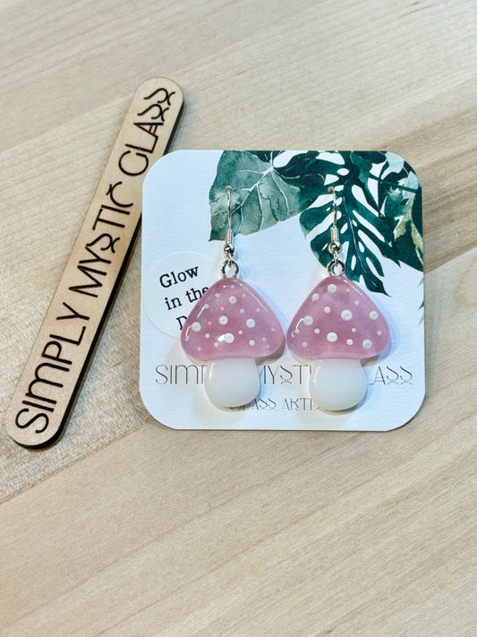 Mushroom glow in the dark glass earrings