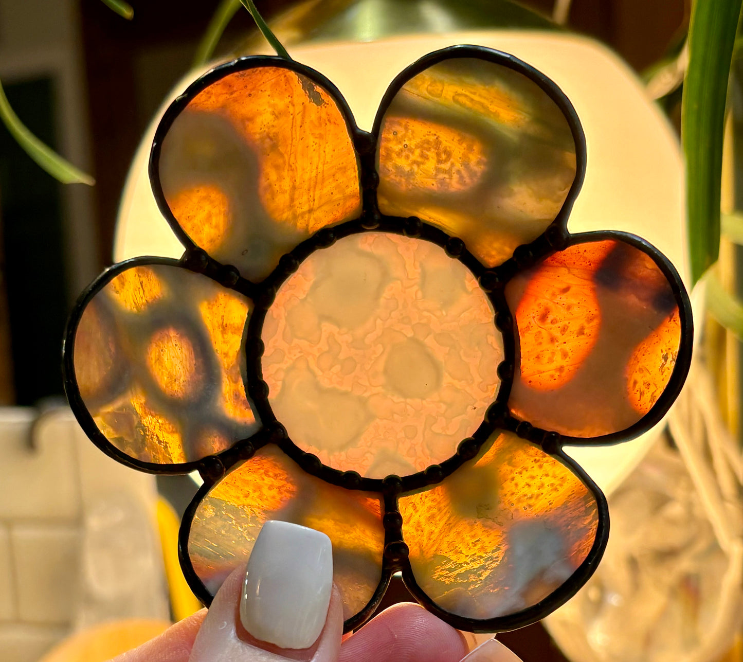 Stained glass flower trinket dish