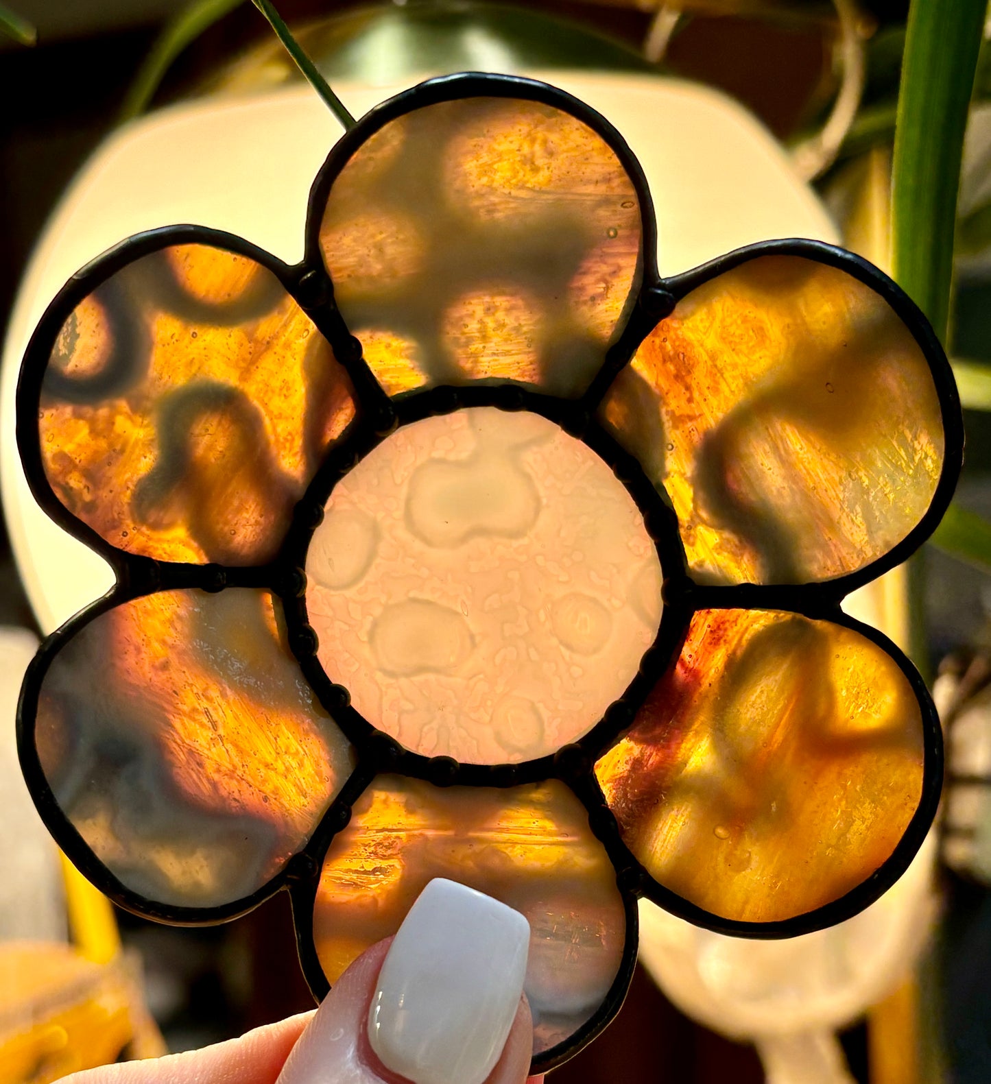 Stained glass flower trinket dish