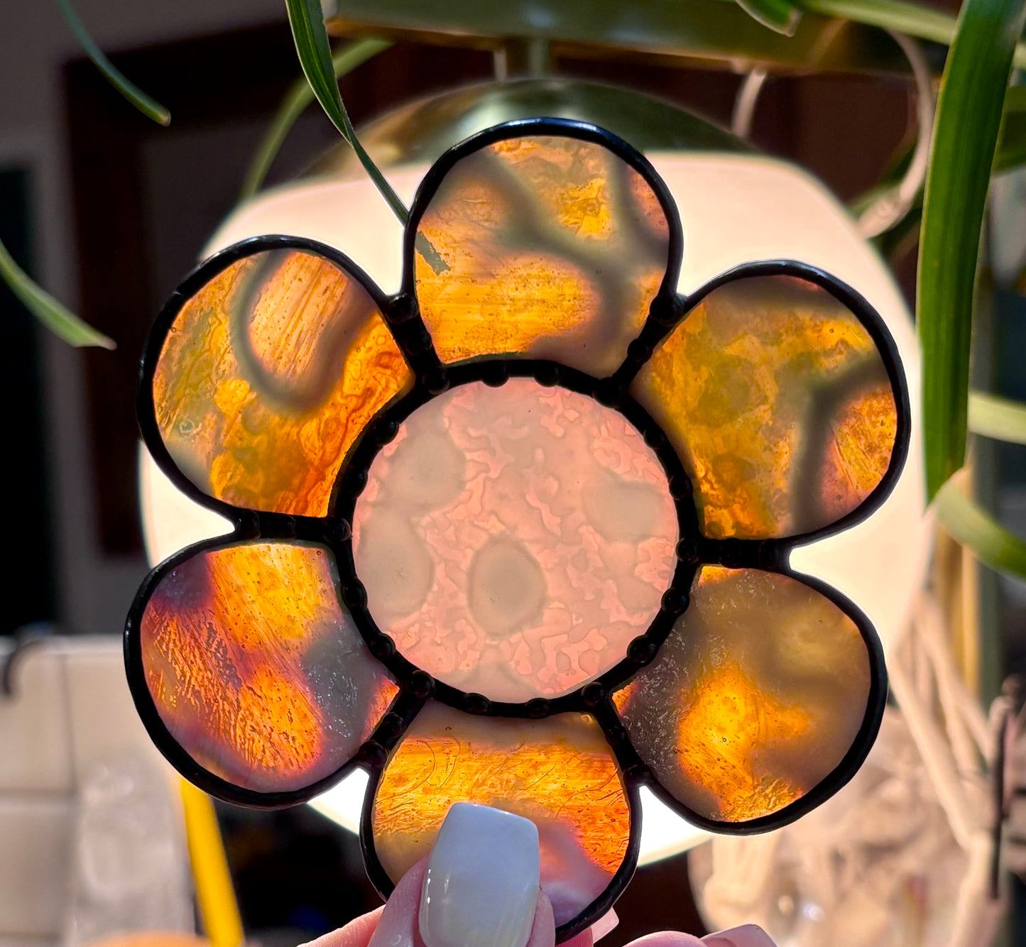 Stained glass flower trinket dish