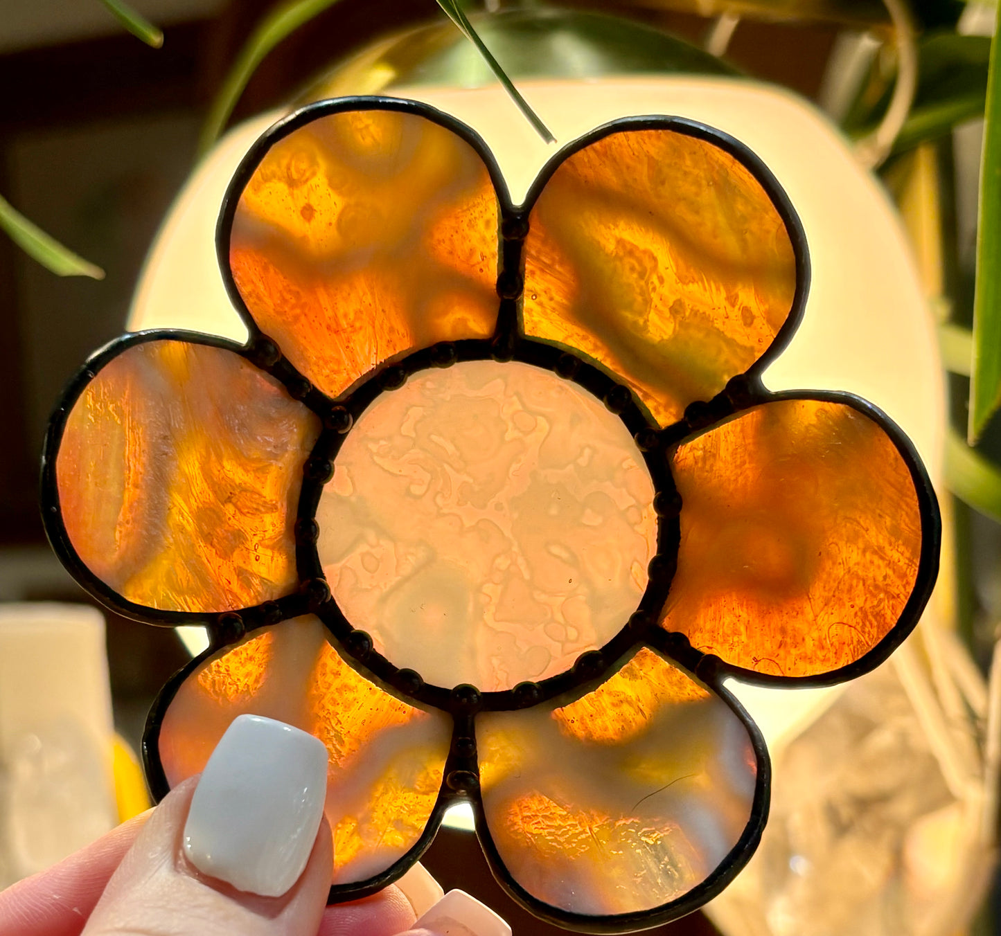 Stained glass flower trinket dish