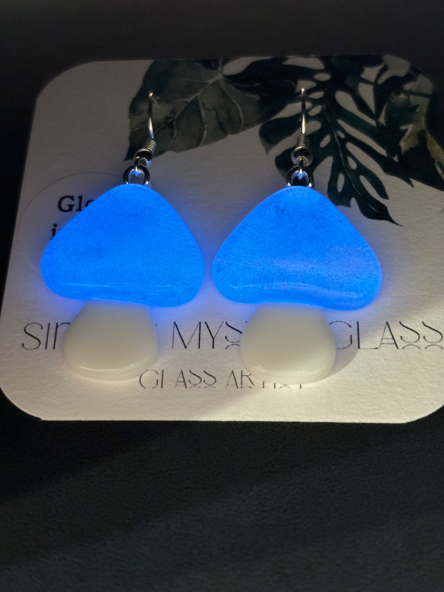 Mushroom glow in the dark glass earrings