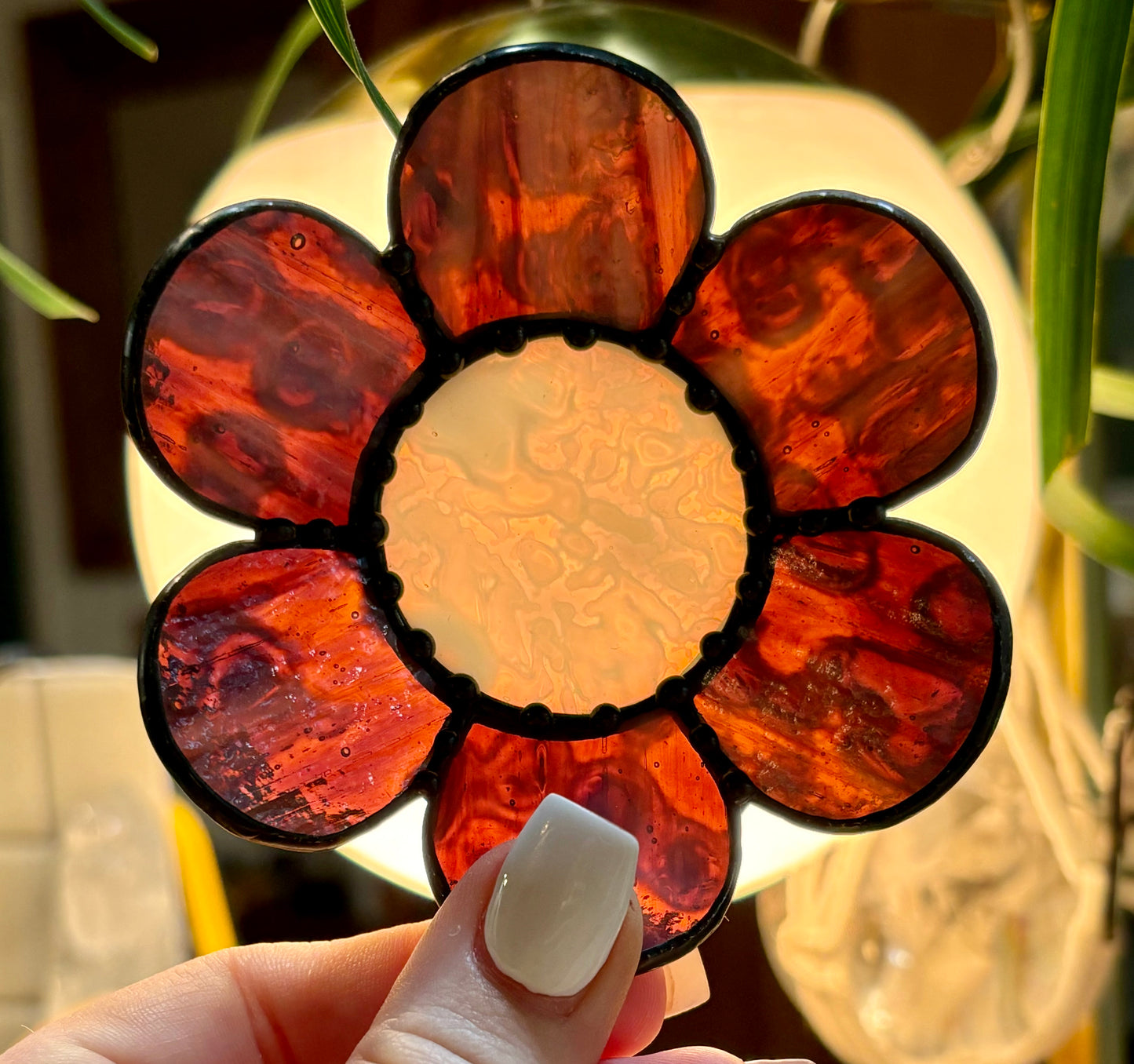 Stained glass flower trinket dish