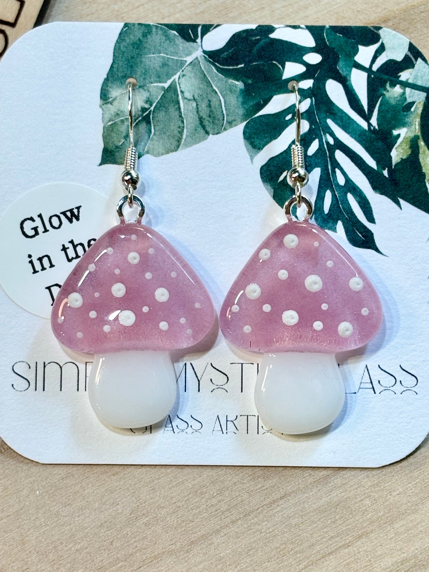 Mushroom glow in the dark glass earrings