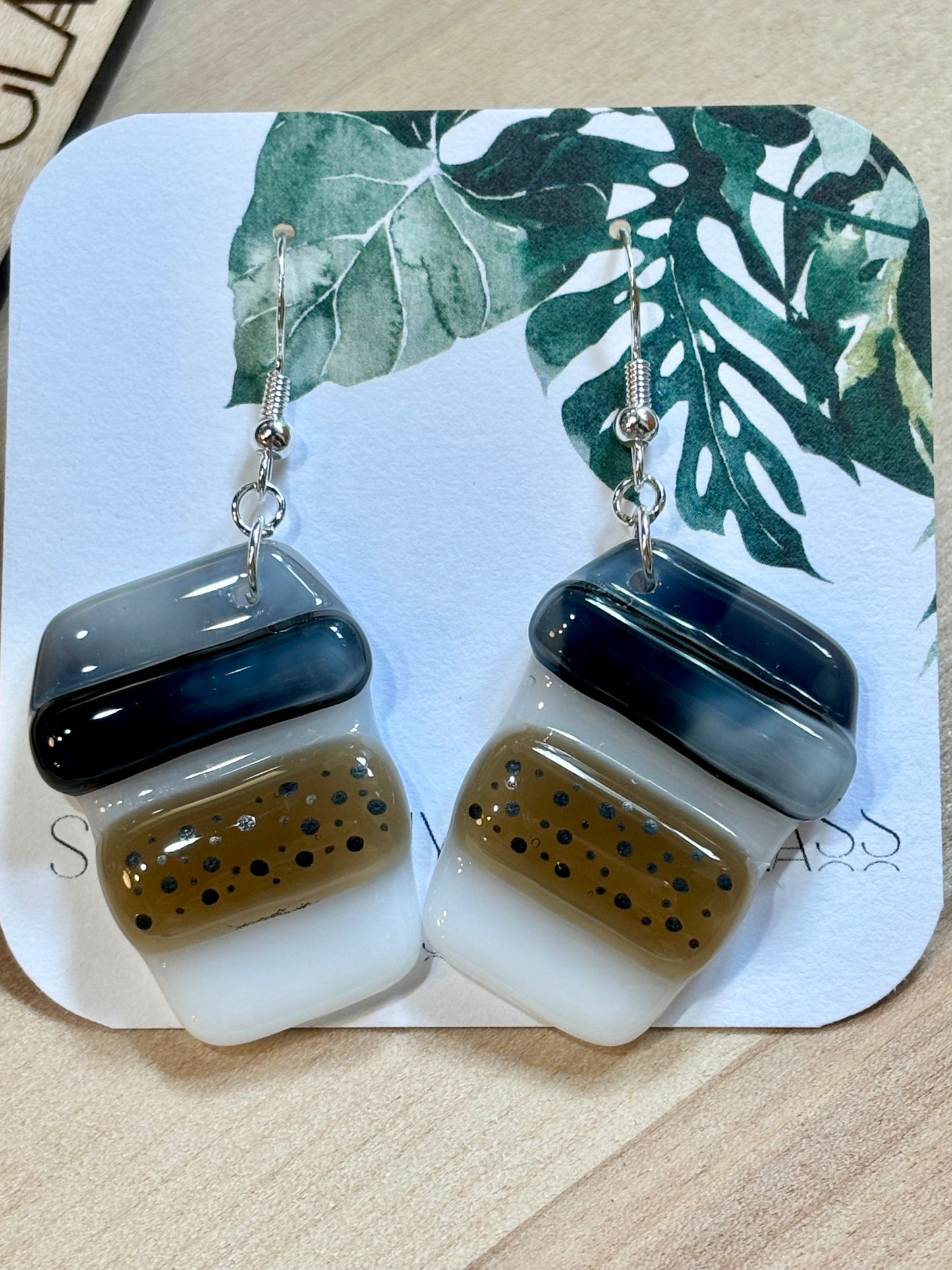 Coffee cup glass earrings