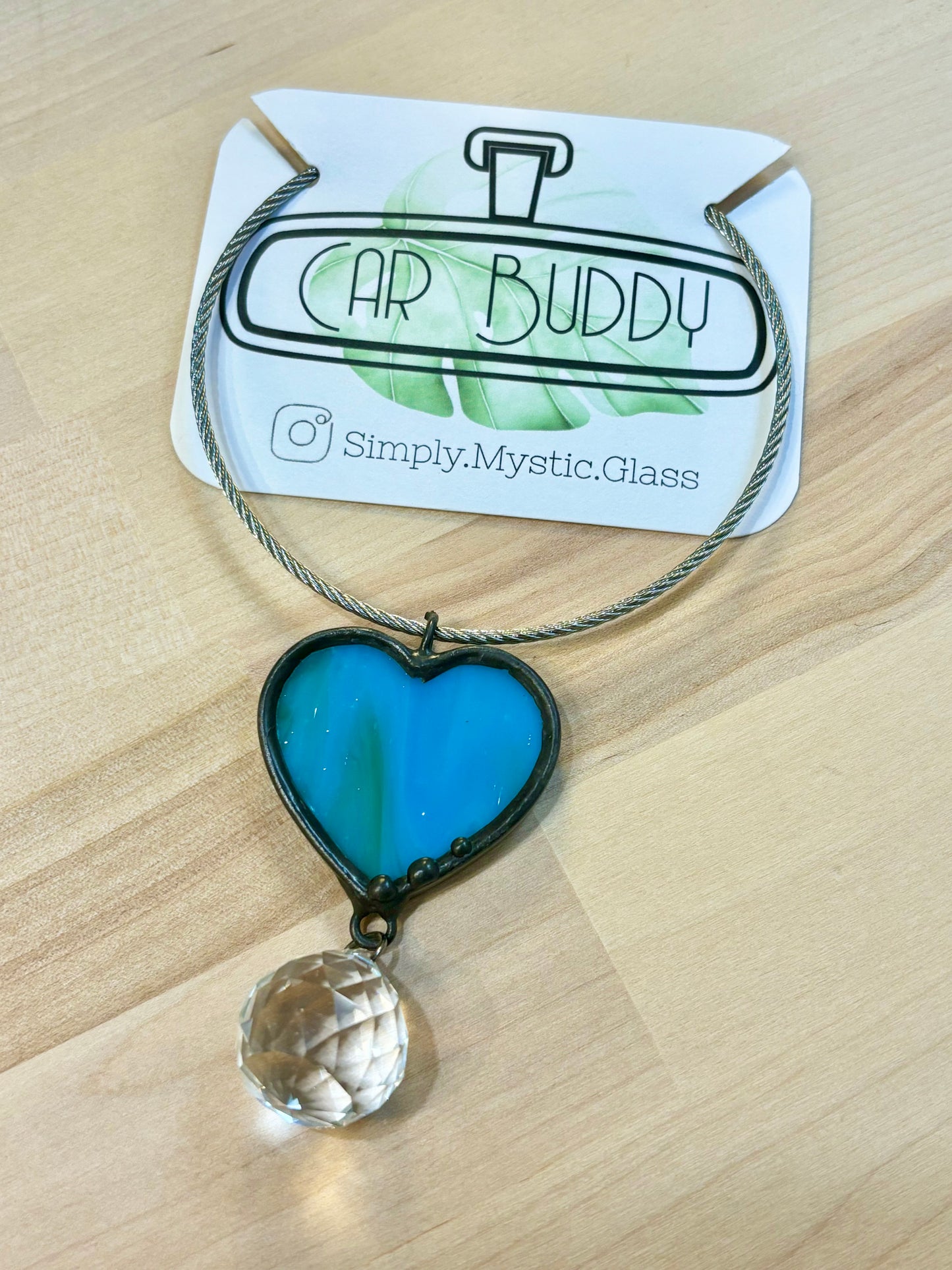 Stained Glass Bright Blue Heart Car Buddy