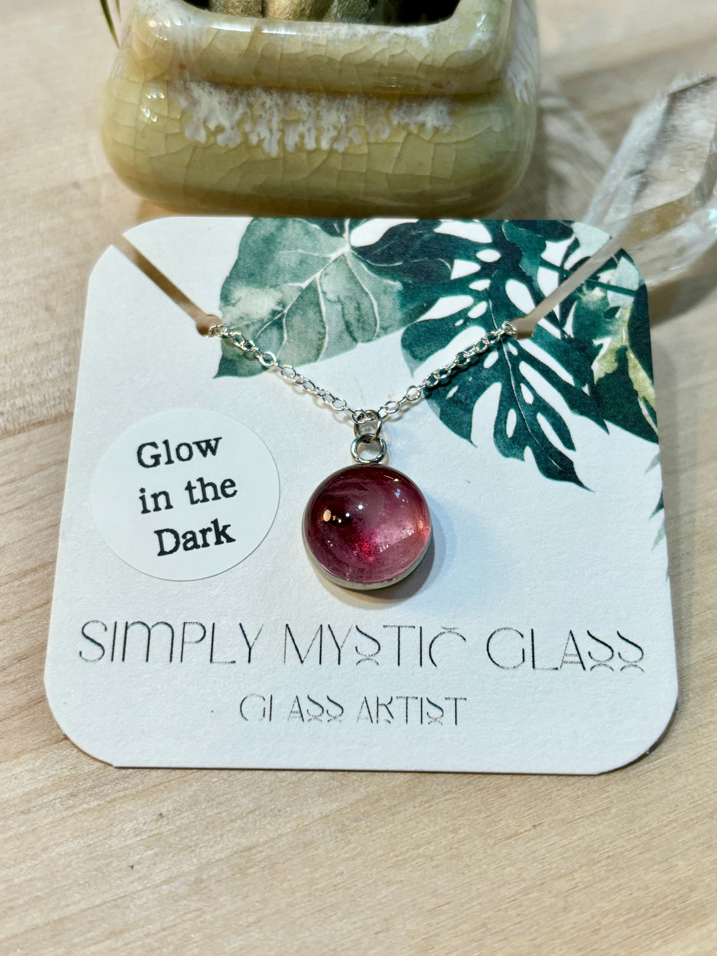 Pink glow in the dark glass necklace