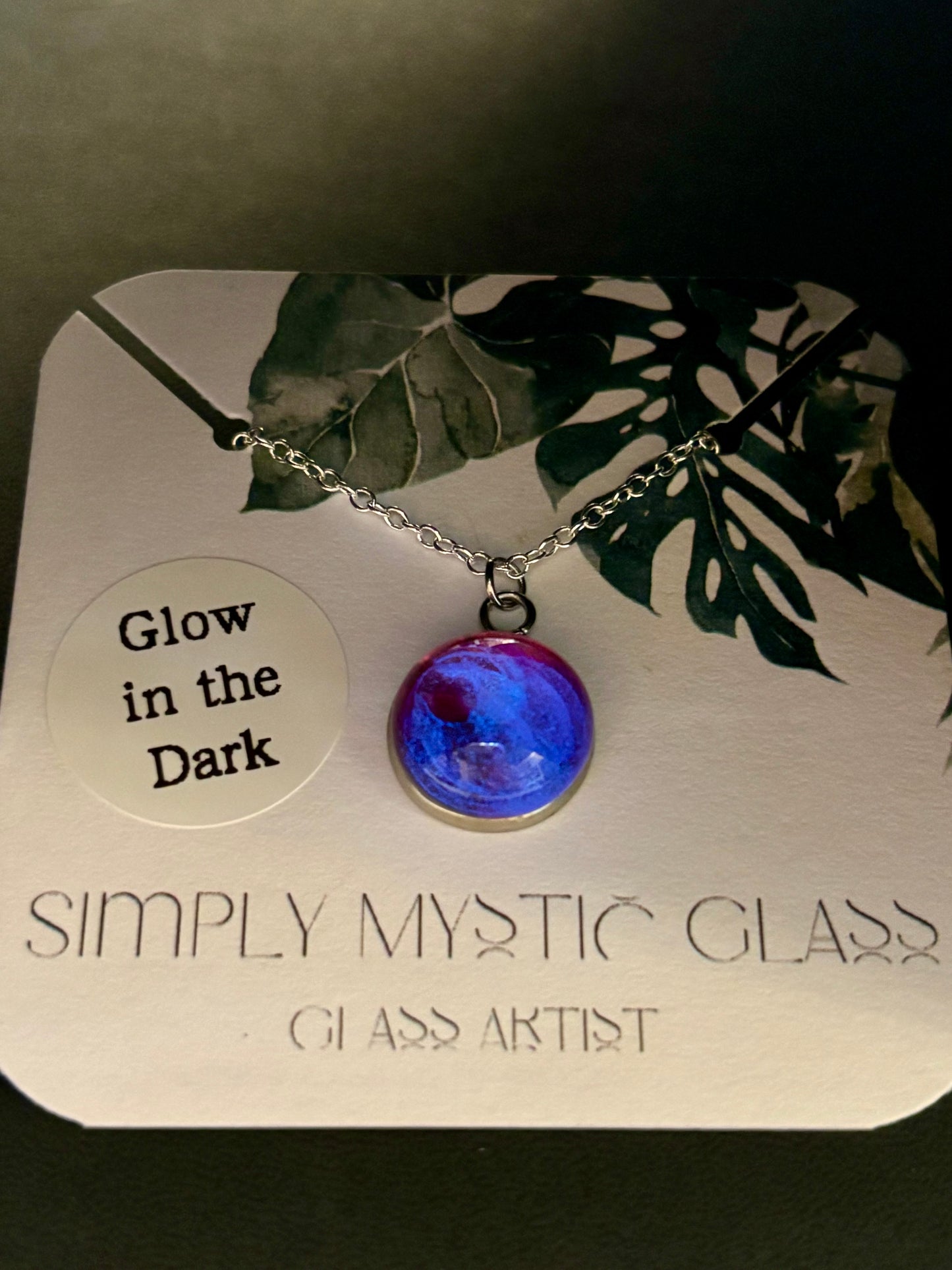 Pink glow in the dark glass necklace